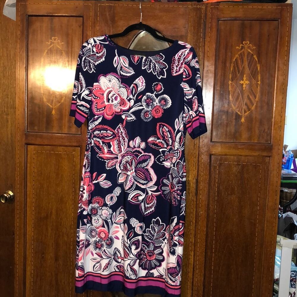 Liz Claiborne CottageCore Hippie Boho  Black & Pink Floral Shift Dress 8
